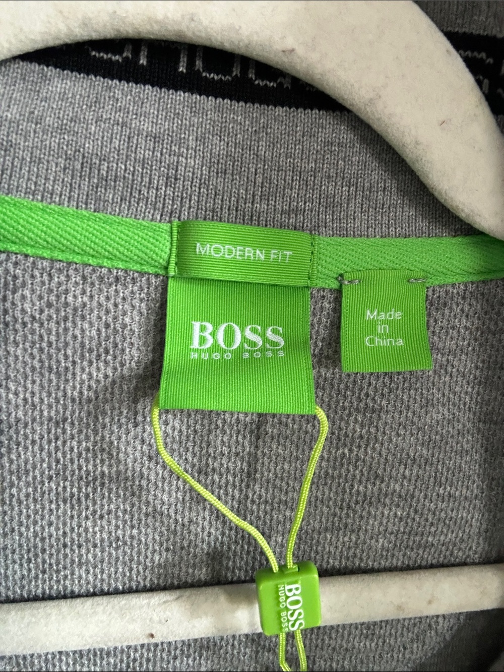 BOSS Men's Crewneck Sweater in Gray with Branded Green Trim